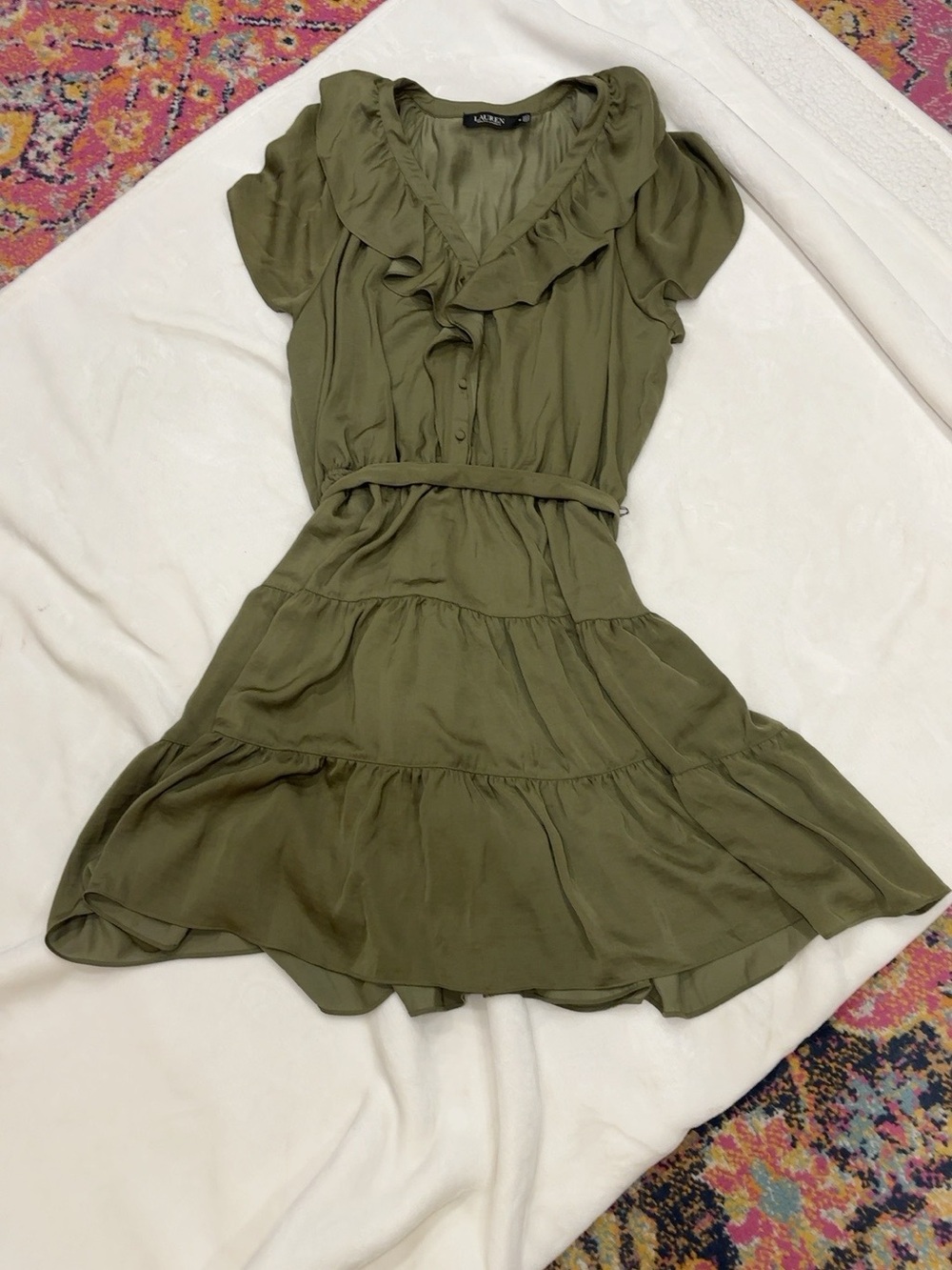 Lauren Ralph Lauren Olive Ruffle-Tier Dress - Picture 4 of 5